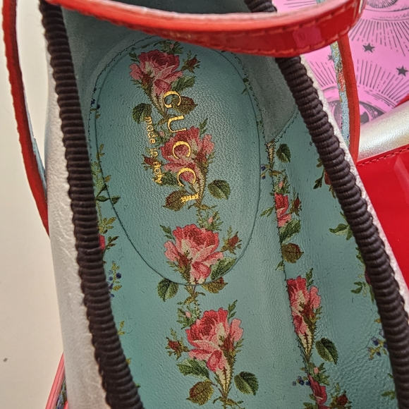 Gucci hannelore ultra platform sandals silver red floral valentines flatforms - Picture 6 of 8